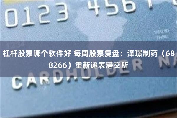 杠杆股票哪个软件好 每周股票复盘：泽璟制药（688266）重新递表港交所